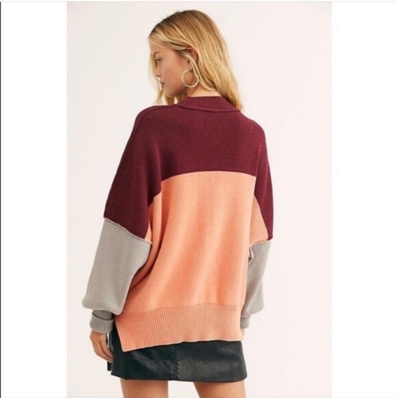 Free People East Street peach combo colorblock oversized knit sweater top - Picture 7 of 8
